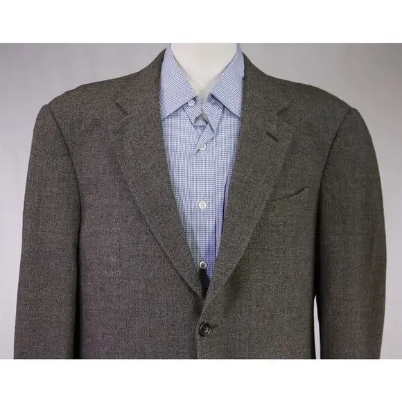 Armani Collezioni Black Tan Knit Woven Wool Viscose Sportscoat Blazer 42L